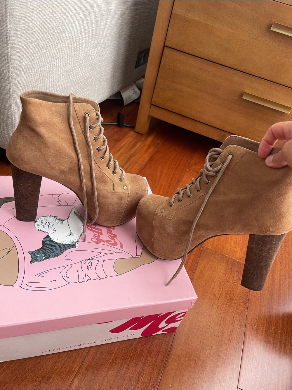 Jeffrey Campbell Taupe Suede Lita Platform Lace-Up Ankle Boots - Picture 5 of 10